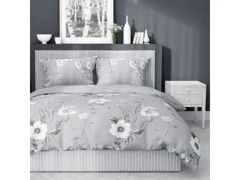 Pościel z bawełny 160x200 +2/70x80 szara łączka wz.4850 b detexpol