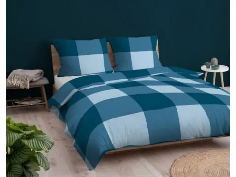 Pościel z bawełny 220x200 +2/70x80 kratka turkusowa wz.4846 a detexpol