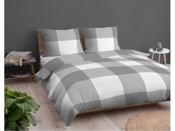 Pościel z bawełny 220x200 +2/70x80 kratka szara wz.4846 b detexpol