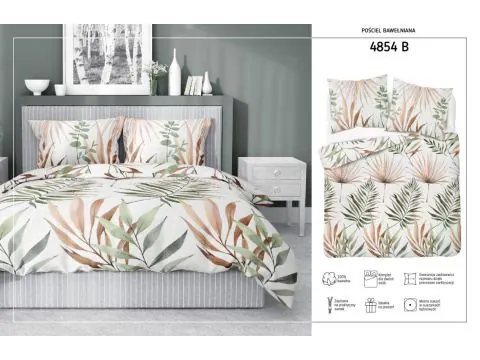 Pościel z bawełny 160x200 +2/70x80 liście palmy wz.4854 b detexpol