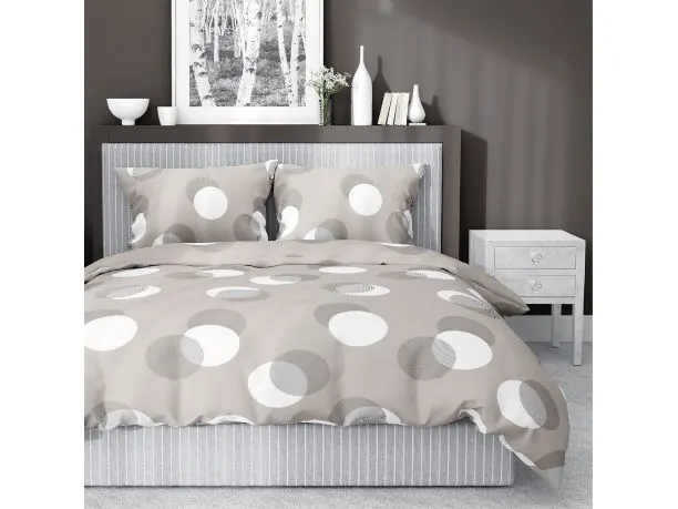 Pościel satynowa 160x200 +2/70x80/ kółka na beżowym tle wz 4921 a detexpol