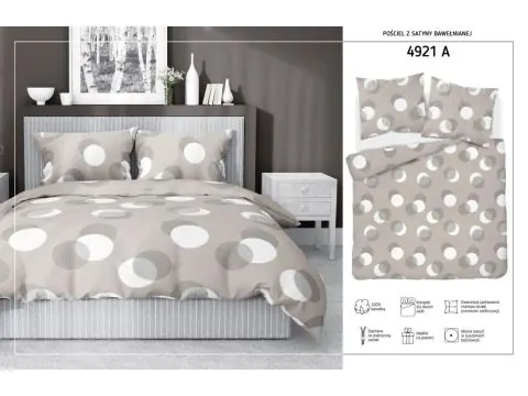 Pościel satynowa 160x200 +2/70x80/ kółka na beżowym tle wz 4921 a detexpol