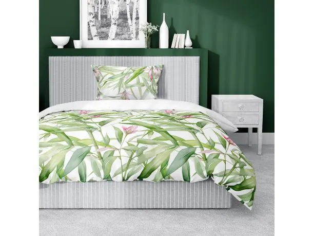 Pościel satynowa 140x200 +1/70x80/ liście trawy bawolia wz 4922 a detexpol