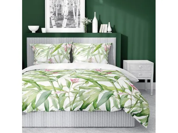 Pościel satynowa 160x200 +2/70x80/ liście trawy bawolia wz 4922 a detexpol