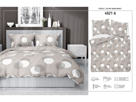 Pościel satynowa 220x200+2/70x80/ kółka na beżowym tle  wz 4921 a detexpol