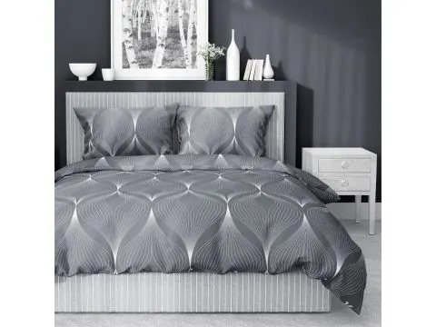 Pościel satynowa 220x200+2/70x80/ grafitowa spirala wz 4926 b detexpol