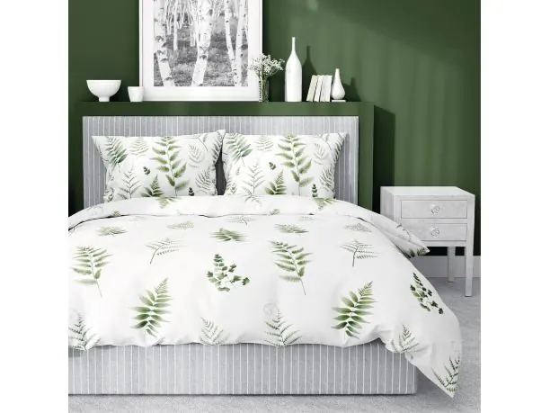 Pościel satynowa 220x200+2/70x80/ zielone liście wz 4927 a detexpol