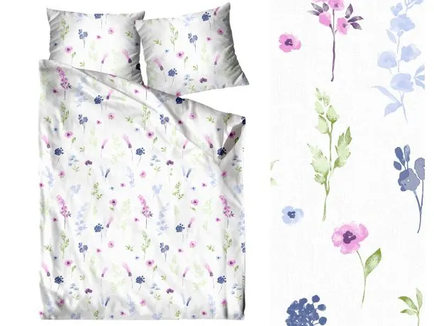 Pościel z bawełny 140x200+1/70x80 Garden Bielbaw Premium kwiatuszki na jasnym tle