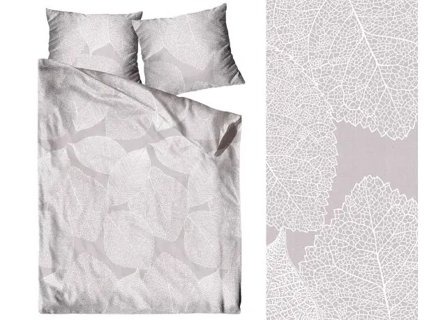 Pościel z bawełny 220x200+2/70x80 Bohema Bielbaw Premium szare liście