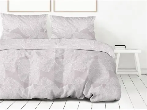 Pościel z bawełny 220x200+2/70x80 Bohema Bielbaw Premium szare liście