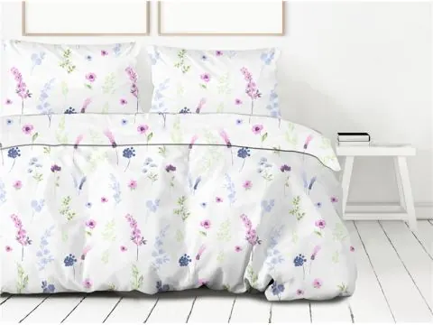 Pościel z bawełny 220x200+2/70x80 Garden Bielbaw Premium kwiatuszki na jasnym tle