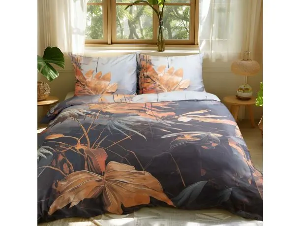 Pościel satyna bawełniana 160x200 +2/70x80 rude liście satynlove premium 12402