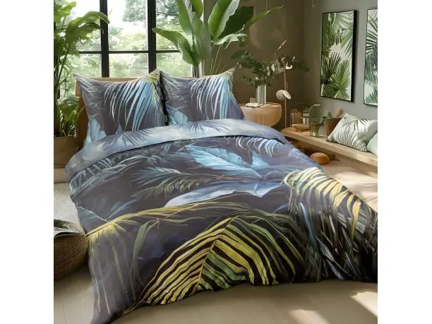 Pościel satyna bawełniana 160x200 +2/70x80 liście palmy satynlove premium 12403