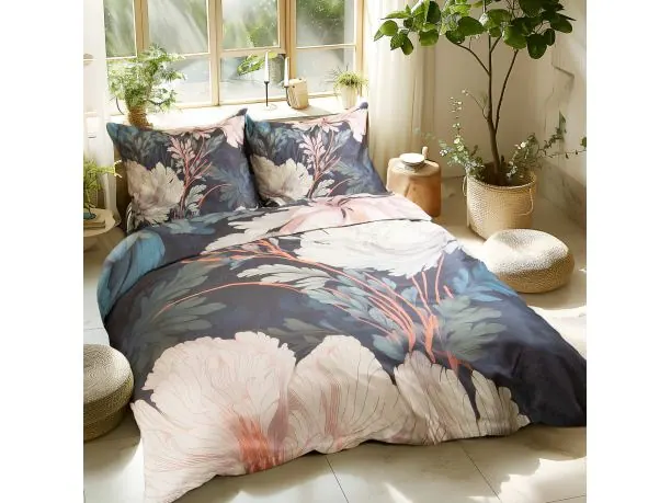 Pościel satyna bawełniana 160x200 +2/70x80 duże kwiaty na ciemnym tle satynlove premium 12404