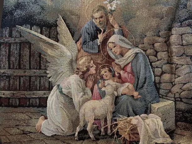 Poszewka świąteczna gobelinowa święta rodzina nr. SlodkieSny 45x45 cm gobelin złota nitka