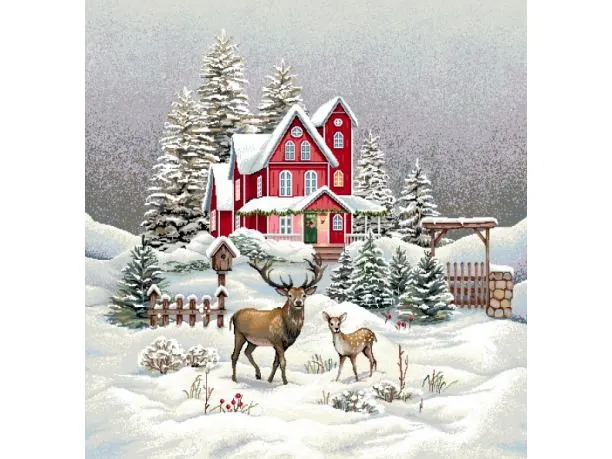 Poszewka świąteczna gobelinowa jeleń, sarenka zimą nr sw 237 SlodkieSny 45x45 cm gobelin