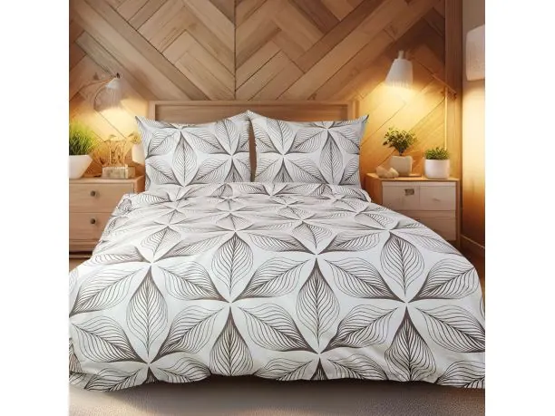 Pościel satynowa Love 220x200+2/70x80 brązowe liście 1536