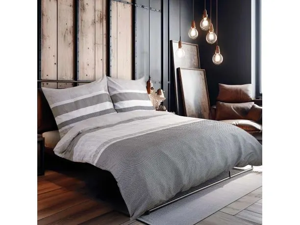 Pościel satynowa Love 220x200+2/70x80/ szaro grafitowe pasy 1539