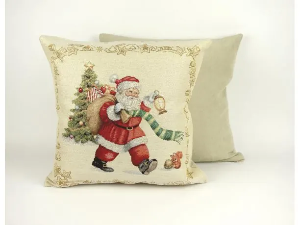 Poszewka świąteczna gobelinowa mikołaj z prezentami nr. 265 SlodkieSny 45x45 cm gobelin złota nitka