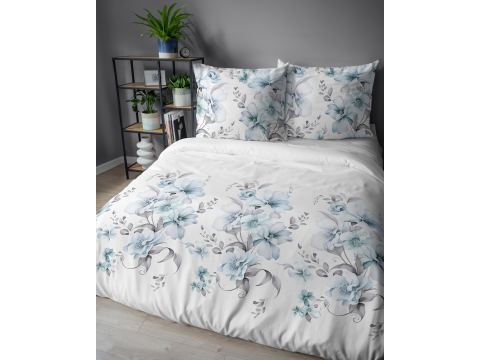Pościel z flaneli 220x200+2/70x80 niebieskie kwiaty 4949 b Pościel z flaneli 220x200+2/70x80 niebieskie kwiaty 4949 b
