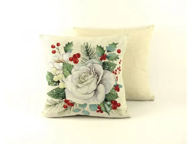 Poszewka świąteczna gobelinowa nr. 205 a biała róża SlodkieSny 45x45 cm gobelin srebrna nitka