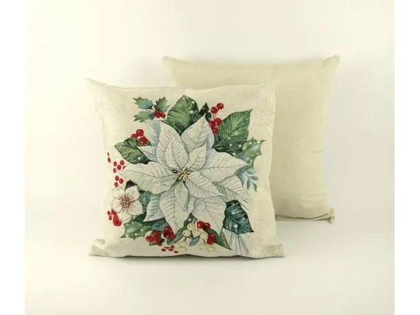 Poszewka świąteczna gobelinowa nr. 205 b biała gwiazda betlejemska SlodkieSny 45x45 cm gobelin srebrna nitka