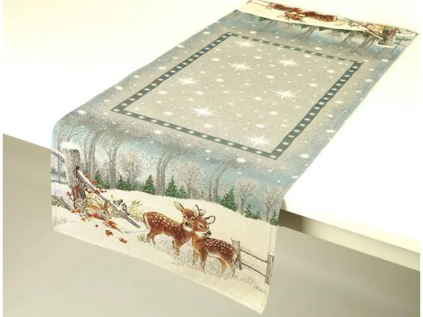 Bieżnik gobelinowy świąteczny 40x100 cm sarenki, zajączek zimą wz 212 SlodkieSny