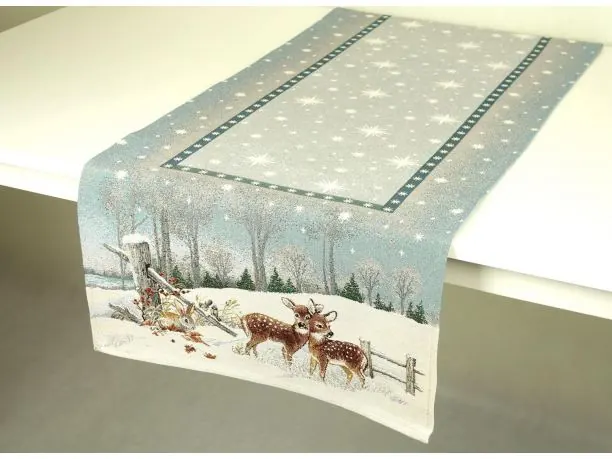 Bieżnik gobelinowy świąteczny 45x140 cm sarenki, zajączek zimą wz 212 SlodkieSny