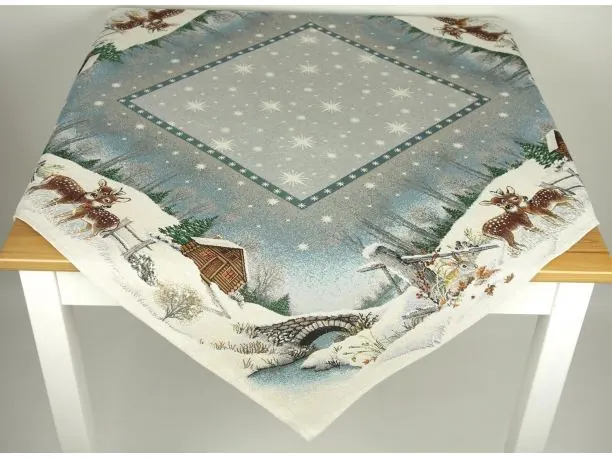 Obrus gobelinowy świąteczny 100X100 cm sarenki, zajączek zimą wz 212 SlodkieSny