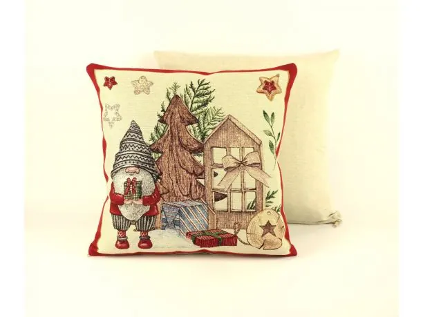 Poszewka świąteczna gobelinowa skrzat z choinką nr. 255 c SlodkieSny 45x45 cm gobelin złota nitka