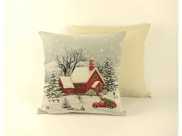 Poszewka świąteczna gobelinowa kościółek zimą nr. 216 SlodkieSny 45x45 cm gobelin