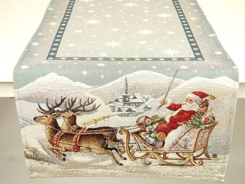 Bieżnik gobelinowy świąteczny 40x100 cm mikołaj w saniach wz. 285 SlodkieSny