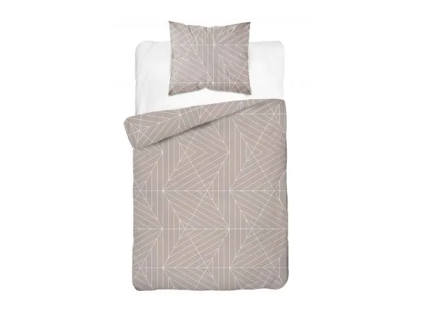Pościel satynowa 140x200+1/70x80 trójkąty na beżowym tle wz. 4828 b detexpol
