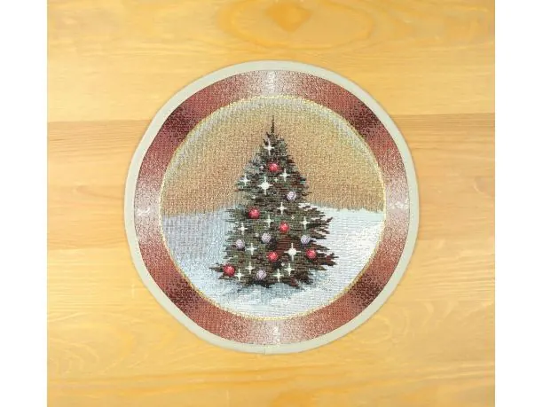 Serwetka gobelinowa świąteczna śr. 23 cm beżowa świąteczna zima nr sw 228 SlodkieSny okrągła