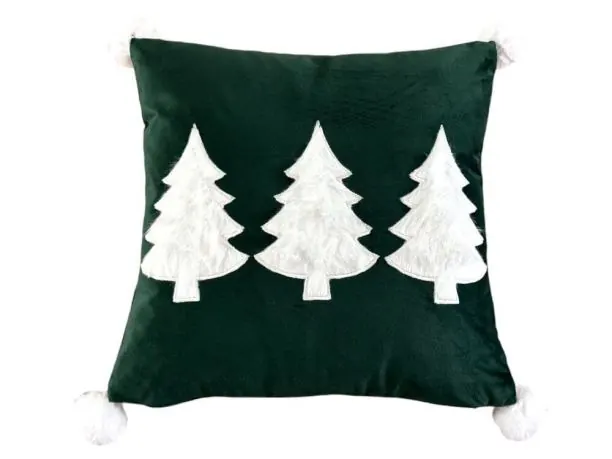 Poszewka dekoracyjna świąteczna białe choinki 40x40 cm Boże Narodzenie 1032 ciemna zieleń