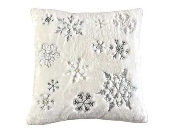 Poszewka dekoracyjna świąteczna srebrne śnieżynki na białym tle 40x40 cm Boże Narodzenie 1419 -1 szt