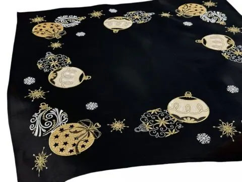 Bieżnik świąteczny 85x85 cm czarny ze złotymi bombkami – Boże Narodzenie