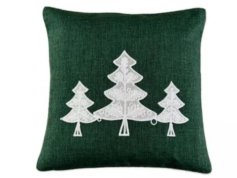 Zielona poszewka świąteczna ze srebrnymi choinkami 40x40 cm – dekoracja Boże Narodzenie
