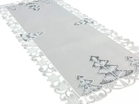 Bieżnik świąteczny srebrne choinki na białym tle 40x85 cm int 1343 Boże Narodzenie 1 szt biały Bieżnik świąteczny srebrne choinki na białym tle 40x85 cm int 1343 Boże Narodzenie 1 szt biały