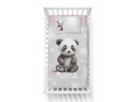 Pościel dziecięca bawełniana 100x135 + 40x60 panda – szara, do łóżeczka
