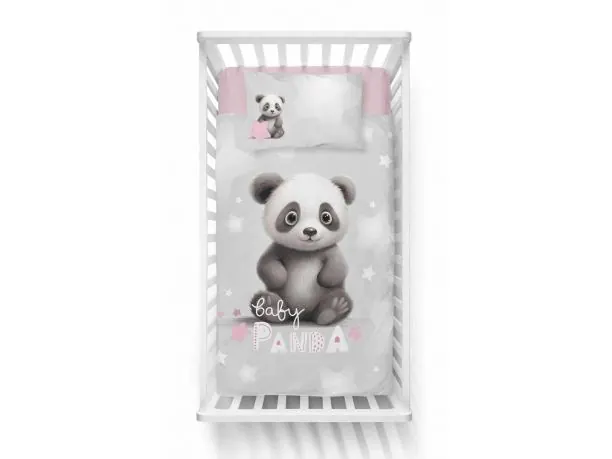 Pościel dziecięca bawełniana 100x135 + 40x60 panda – szara, do łóżeczka
