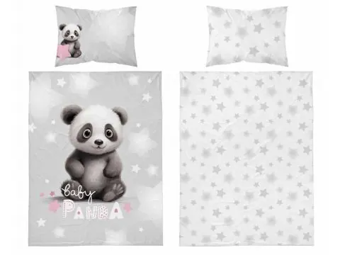 Pościel dziecięca bawełniana 100x135 + 40x60 panda – szara, do łóżeczka