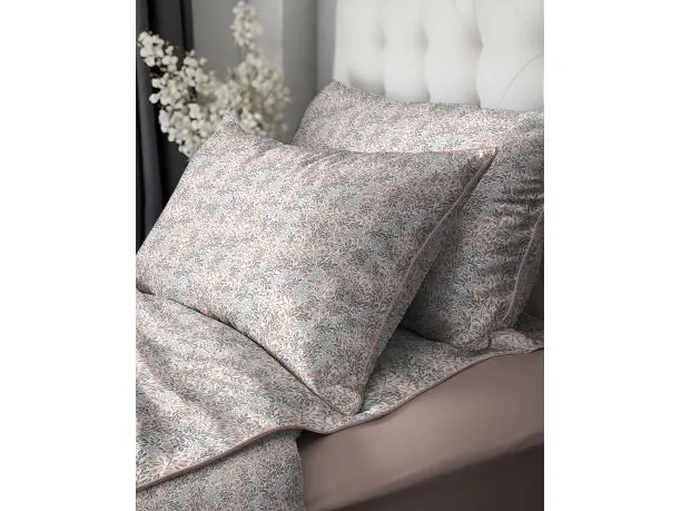 Pościel z perkalu 220x200 +2/70x80 z bizą morelowe drobne kwiatuszki Lame Percale 5052 B + torba