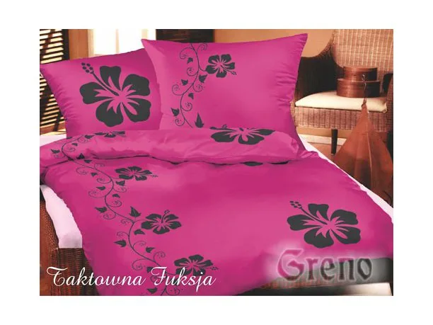 Komplet pościeli satynowej bawełnianej Greno Gold line Taktowna Fuksja 220x200
