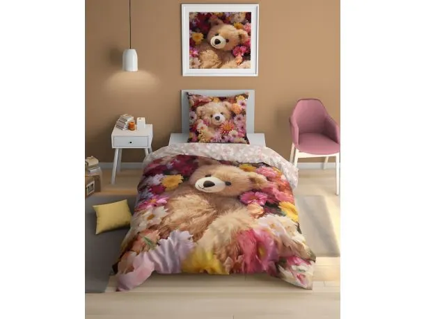 Pościel z bawełny dla dzieci 160x200+70x80 miś fluo 5415 a świeci w ciemności