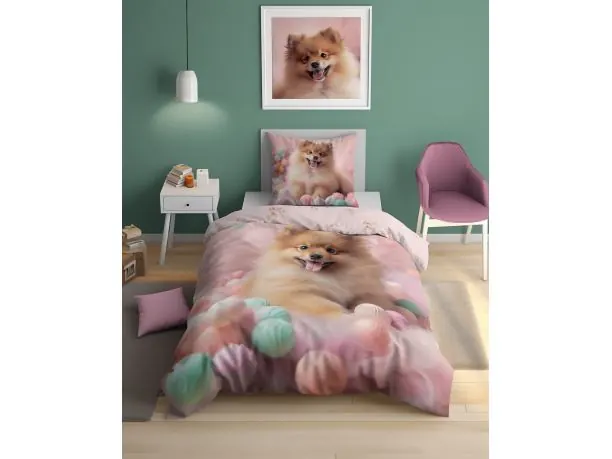 Pościel z bawełny dla dzieci 140x200+70x80 pomeranian fluo 5411 a świeci w ciemności