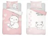 Pościel z bawełny 100x135 + 40x60 kochany kotek dla dzieci do łóżeczka 3158 b biało morelowa