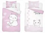 Pościel z bawełny 100x135 + 40x60 kochany kotek dla dzieci do łóżeczka 3158 d biało różowa