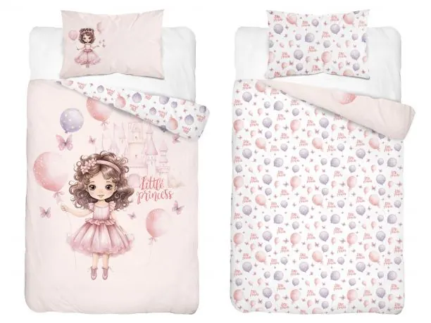 Pościel z bawełny 100x135 + 40x60 księżniczka dla dzieci do łóżeczka 5141 b różowa