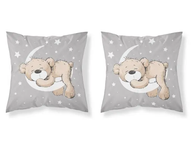 Poszewka dziecięca bawełniana 40x40 cm dla dzieci śpiący misio na szarym tle psba 038 a